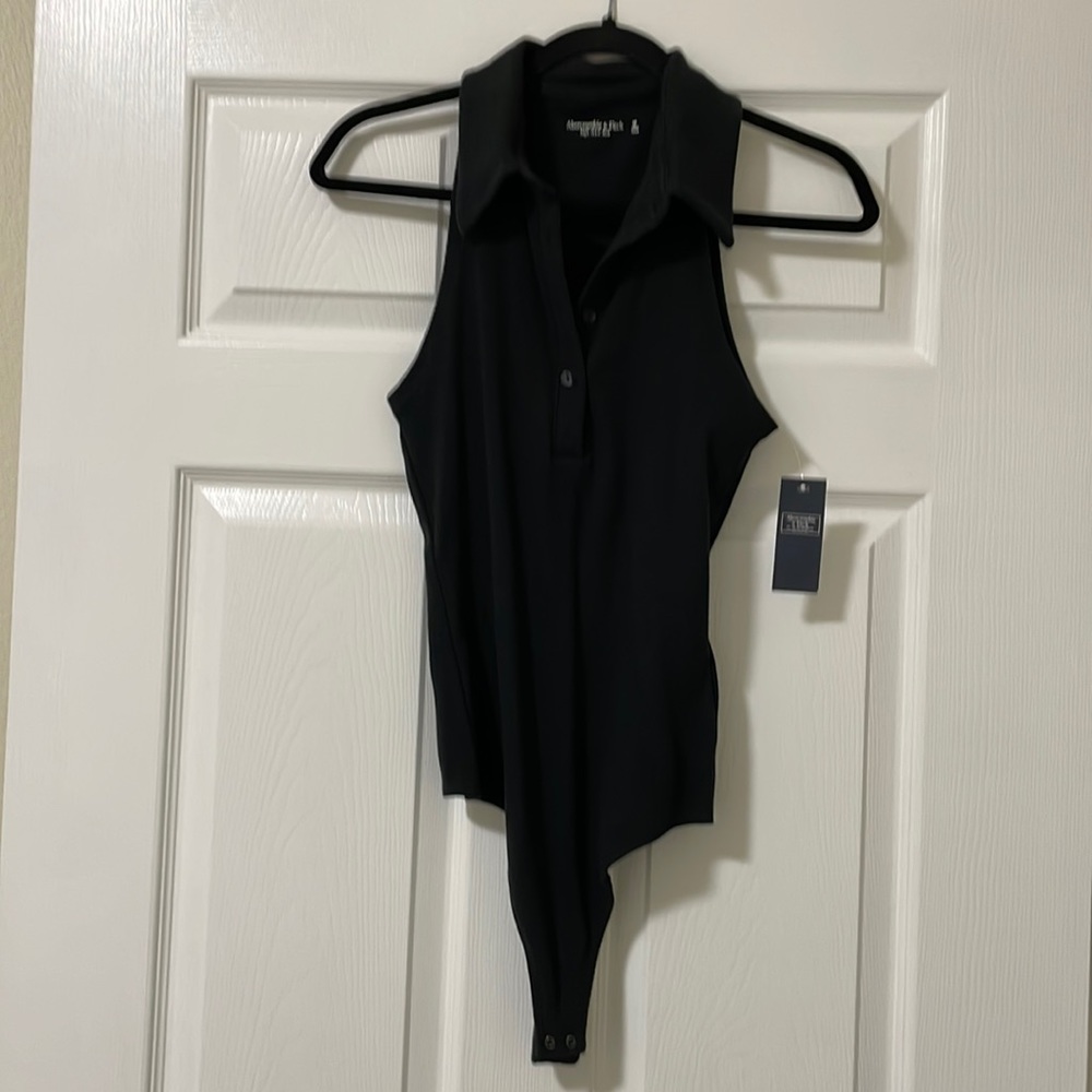 Brand New A&F black ribbed polo bodysuit